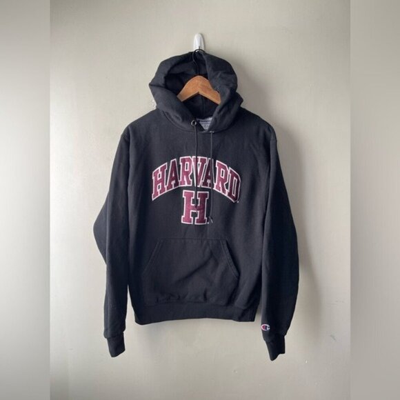 Champion Tops - Harvard Hoodie Womens Small Black Champion Pullover Sweatshirt Preppy Sporty UNI